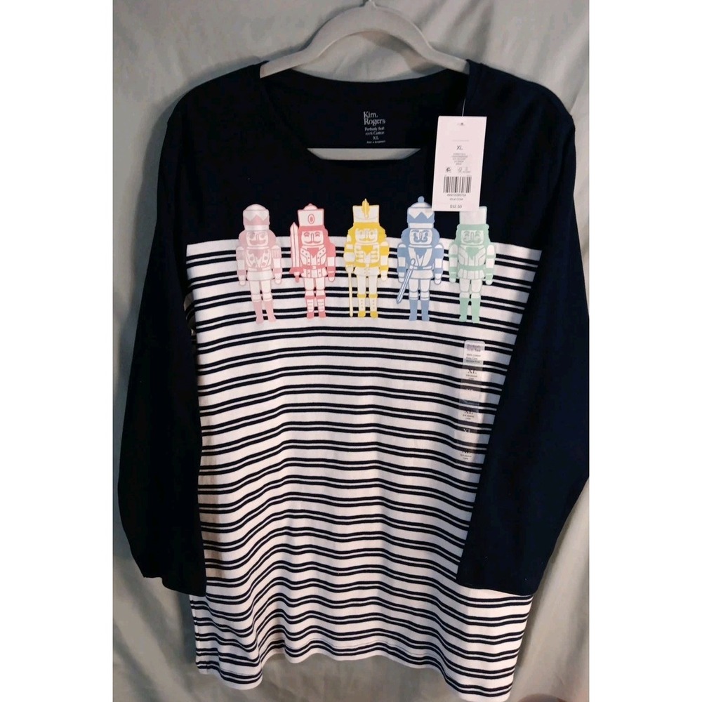 NWT Kim Rogers XL Striped Blue Nutcracker Top Winter Holiday Christmas New Year